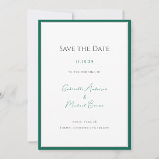Elegant Emerald Green Minimalist Wedding Save The Save The Date