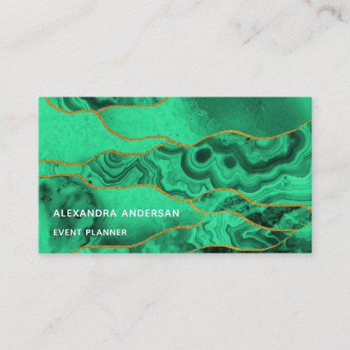 Elegant Emerald Green Modern Agate Marble Glitter Business Card