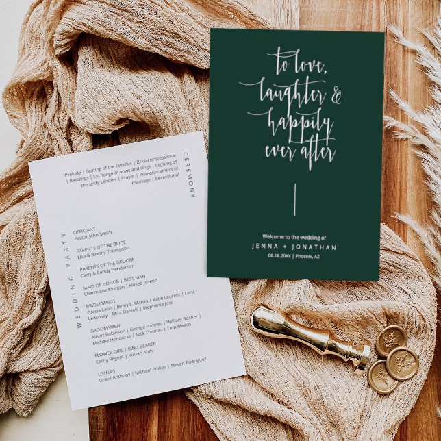 Elegant Emerald Green Modern Minimalist Wedding Program (Creator Uploaded)