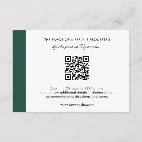 Elegant Emerald Green Modern QR Code Wedding RSVP Card