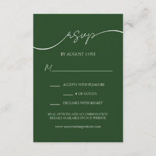 Elegant Emerald Green Modern Script Wedding RSVP Enclosure Card