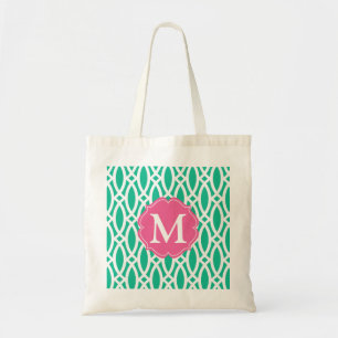 Elegant Emerald Green Modern Trellis Personalized Tote Bag