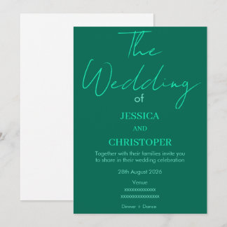 Elegant Emerald Green Modern Typography Wedding In Invitation