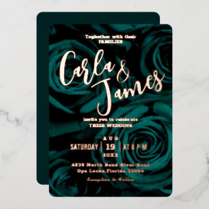 Elegant Emerald Green modern wedding Foil Invitation