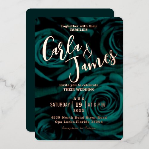 Elegant Emerald Green modern wedding  Foil Invitation