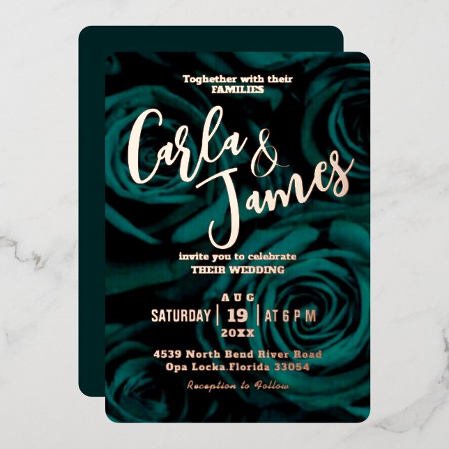 Elegant Emerald Green modern wedding  Foil Invitation (Front/Back)