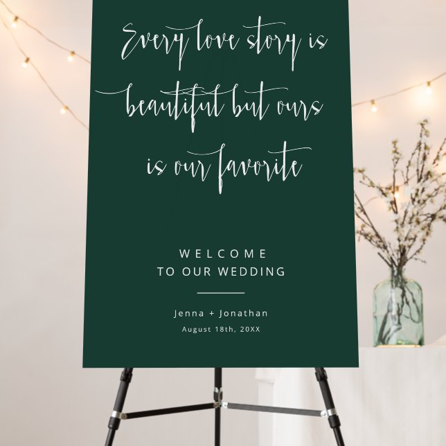 Elegant Emerald Green Modern Welcome Wedding Sign (In Situ (Stand))