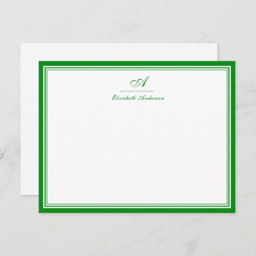 Elegant Emerald Green Monogram Correspondence  Note Card