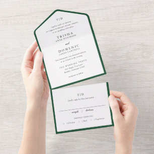 Elegant Emerald Green Monogram Modern Wedding All In One Invitation