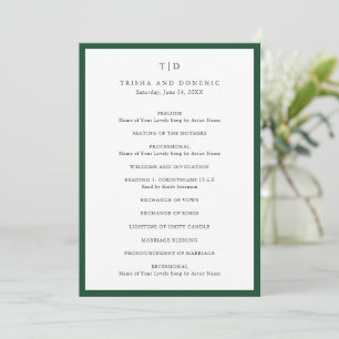 Elegant Emerald Green Monogram Modern Wedding Program