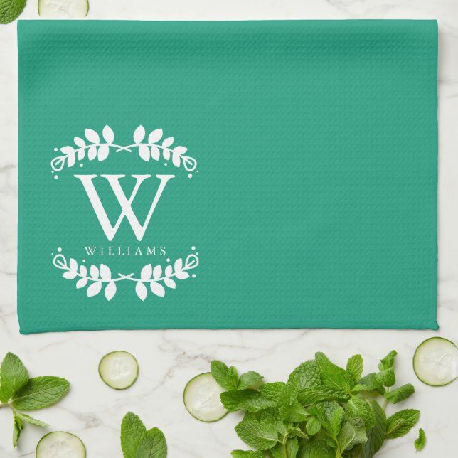 Elegant Emerald Green Monogram Towel (Folded)