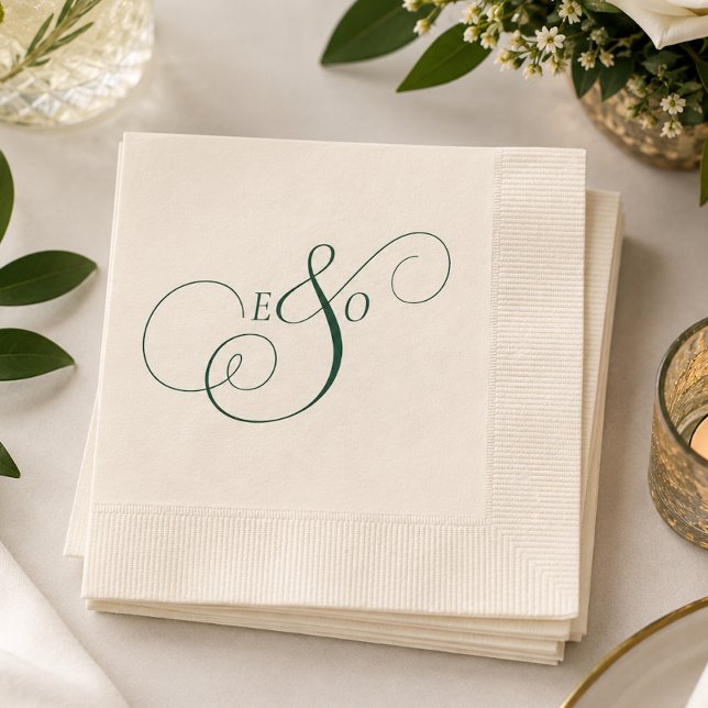 Elegant Emerald Green Monogram Wedding Napkins (Elegant Emerald Green Monogram Wedding Napkins
)