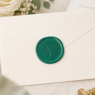 Elegant Emerald Green Monogram Wedding Wax Seal Sticker