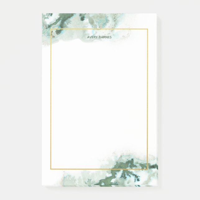 Elegant Emerald Green Ombre Marble Personalized Post-it Notes (Front)