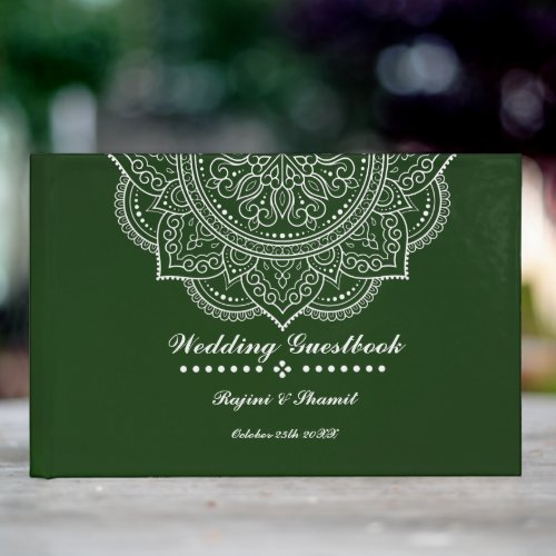 Elegant Emerald green Paisley Mandala Guest Book