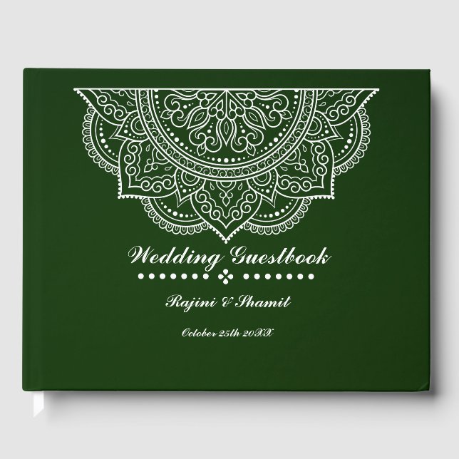 Elegant Emerald green Paisley Mandala Guest Book (Front)