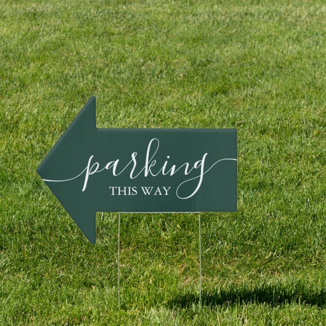 Elegant Emerald Green Parking This Way Arrow Sign (Insitu)