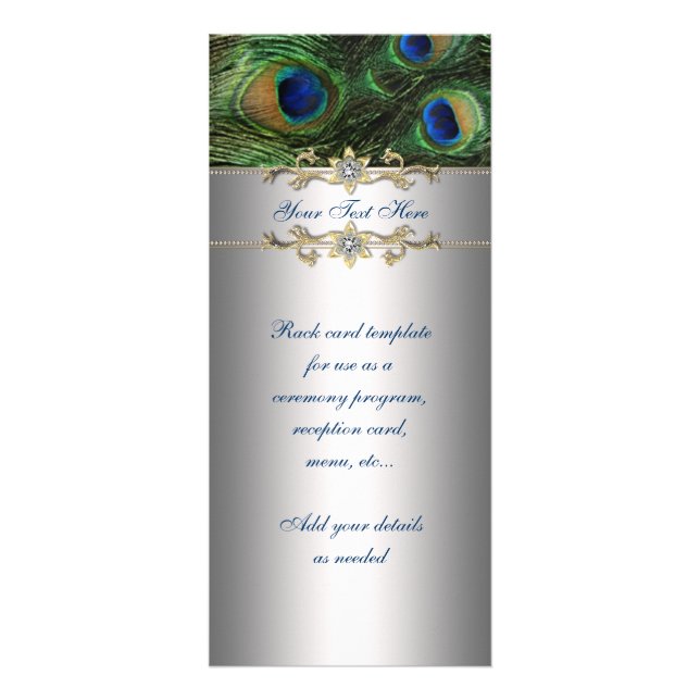 Elegant Emerald Green Peacock Rack Card (Front)