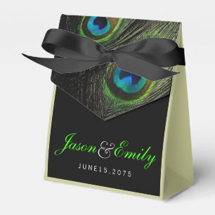 Elegant Emerald Green Peacock Wedding Favor Boxes