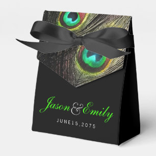 Elegant Emerald Green Peacock Wedding Favor Boxes