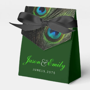 Elegant Emerald Green Peacock Wedding Favor Boxes
