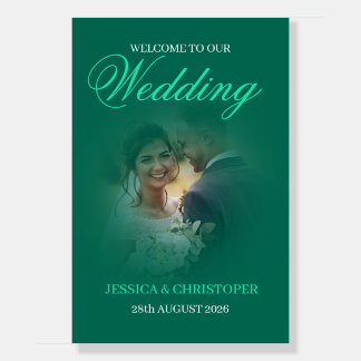 Elegant Emerald Green Photo Wedding Welcome Sign