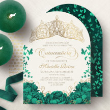 Elegant Emerald Green Princess Crown Quinceanera