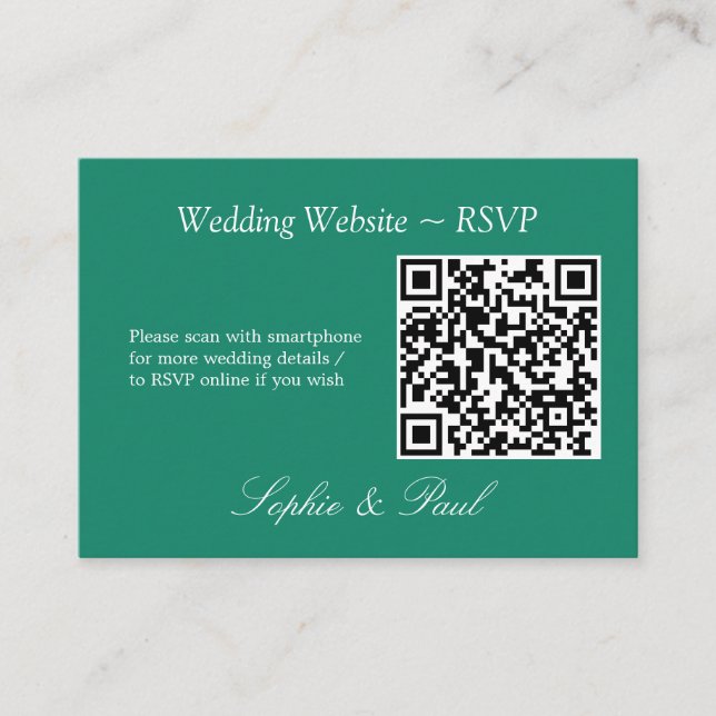 Elegant Emerald Green QR Code Website RSVP Card (Front)