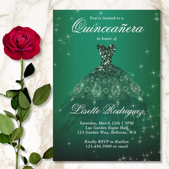 Elegant Emerald Green Quinceanera Invitation