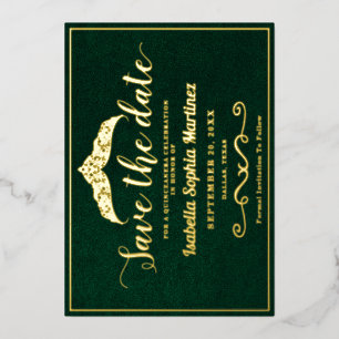 Elegant Emerald Green Quinceañera Save The Date Foil Invitation