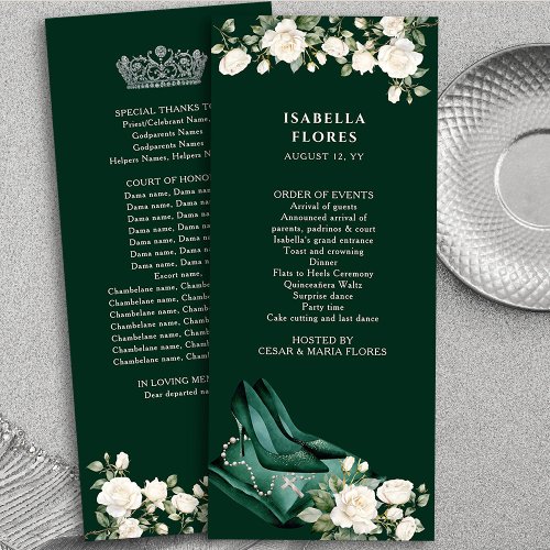 Elegant Emerald Green Quinceanera Tiara and Roses Program