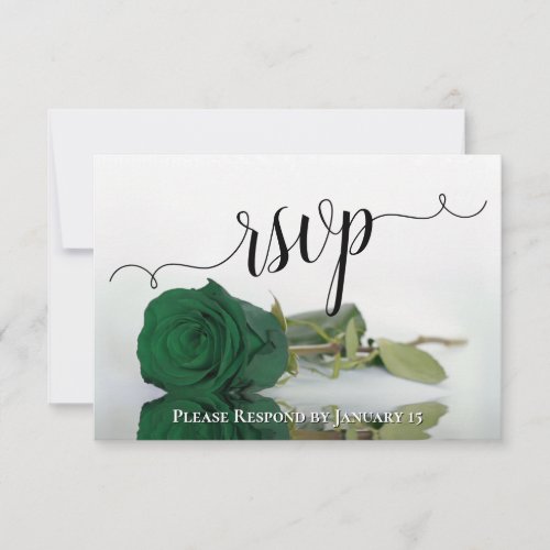 Elegant Emerald Green Reflecting Rose Wedding RSVP Card