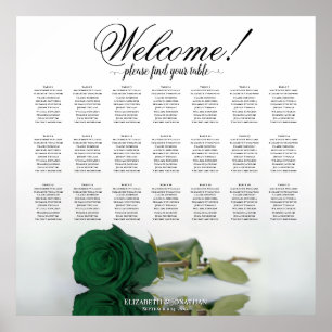 Elegant Emerald Green Rose 21 Table Seating Chart