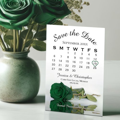 Elegant Emerald Green Rose Chic Wedding Calendar Save The Date