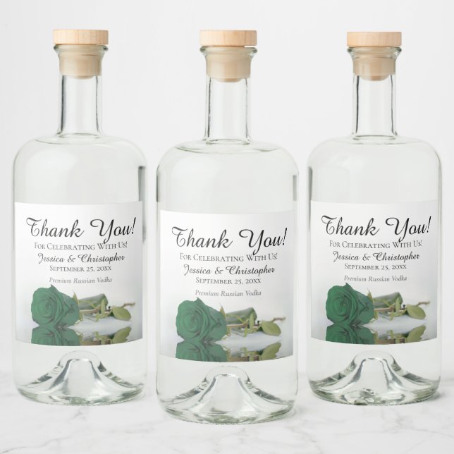 Elegant Emerald Green Rose Chic Wedding Thank You Liquor Bottle Label (Bottles)