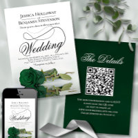Elegant Emerald Green Rose Fancy QR Code Wedding