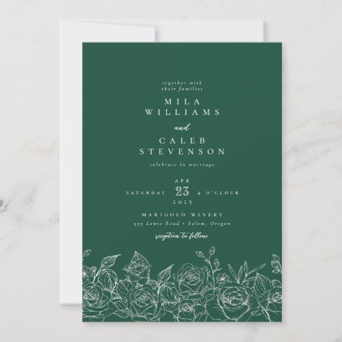Elegant Emerald Green Rose Floral Wedding Invitati Invitation