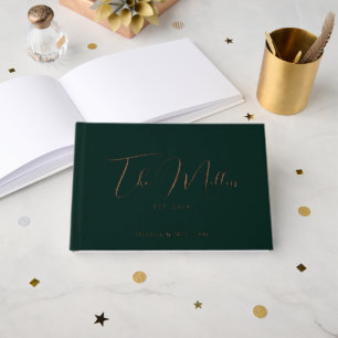 Elegant Emerald Green & Rose Gold Wedding Foil Foil Guest Book