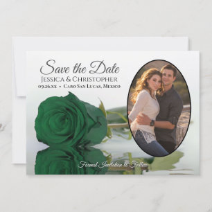 Elegant Emerald Green Rose Oval Photo Wedding Save The Date