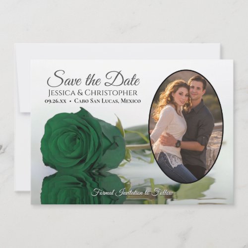 Elegant Emerald Green Rose Oval Photo Wedding Save The Date