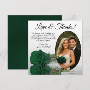 Elegant Emerald Green Rose Oval Photo Wedding Thank You Card