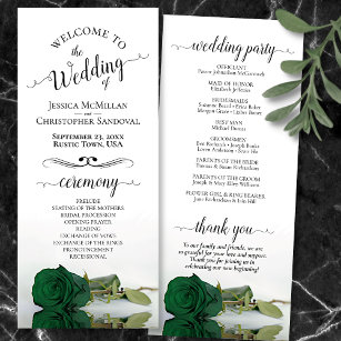 Elegant Emerald Green Rose Romantic Wedding Program