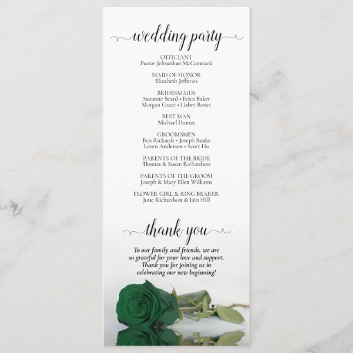 Elegant Emerald Green Rose Romantic Wedding Program | Zazzle