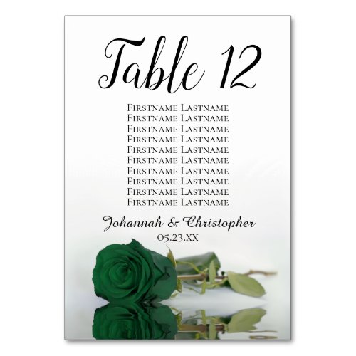 Elegant Emerald Green Rose Seating Chart Wedding Table Number