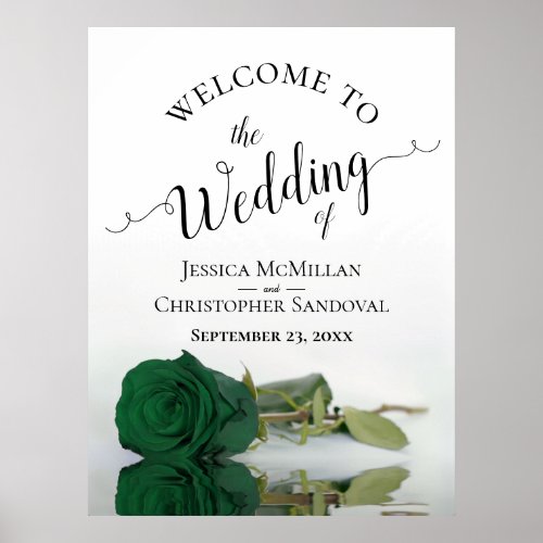 Elegant Emerald Green Rose Stylish Wedding Welcome Poster
