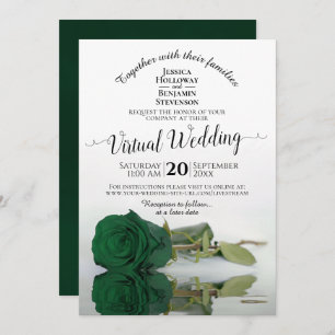 Elegant Emerald Green Rose Virtual Wedding Invitation