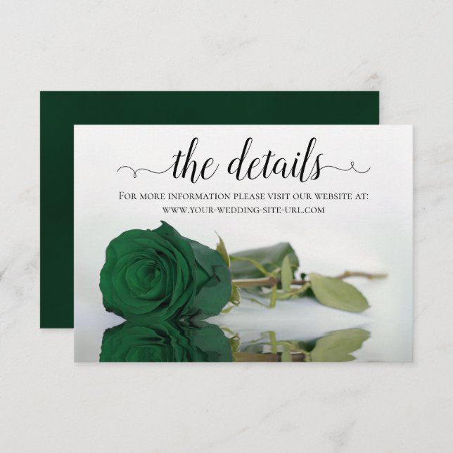Elegant Emerald Green Rose Wedding Details Website Enclosure Card (Front/Back)