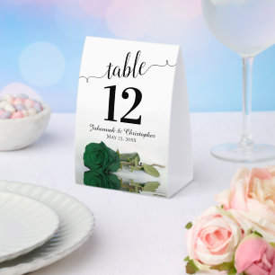 Elegant Emerald Green Rose Wedding Table Number Paper Table Tent