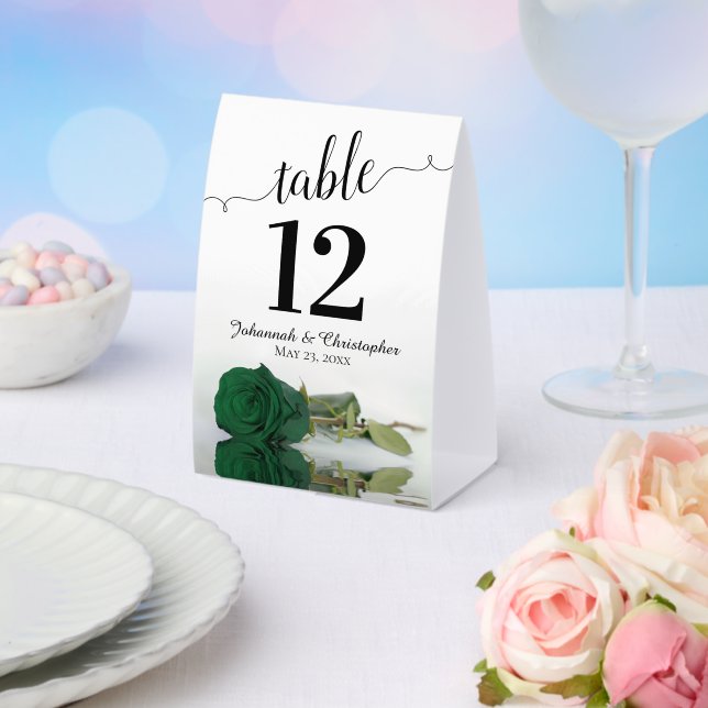 Elegant Emerald Green Rose Wedding Table Number Paper Table Tent (Insitu(Wedding))