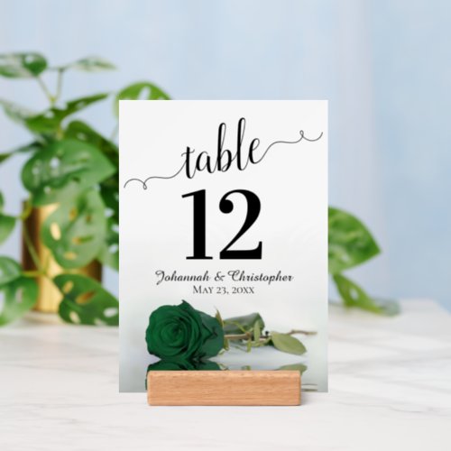 Elegant Emerald Green Rose Wedding Table Number w Holder